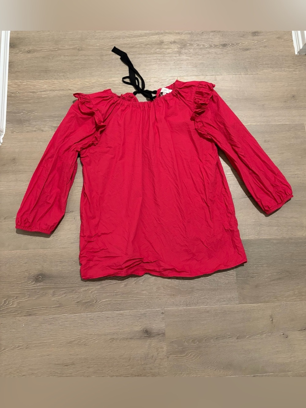 LOFT Bright Pink Ruffled Elastic-Neck Blouse